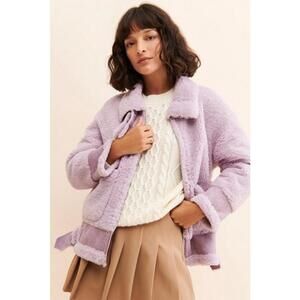Jules Kae Faux Shearling purple Sherpa Kylie Sherpa Moto jacket Sz XS #1210
